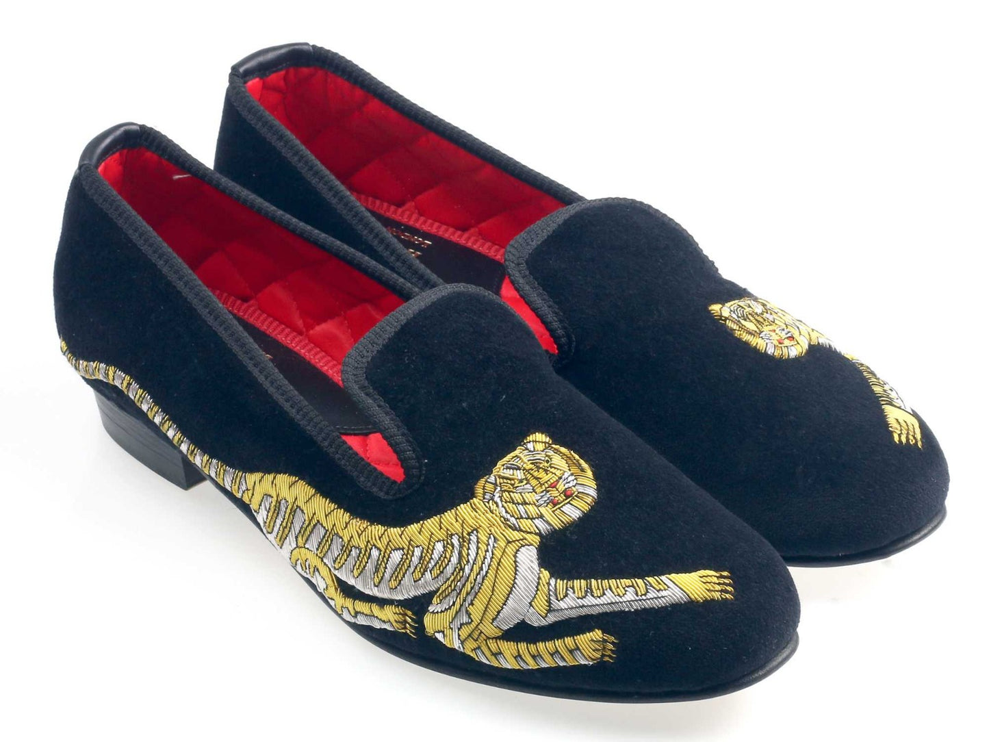 Ladies Tiger Motif Black Velvet Slipper - UK 6.5