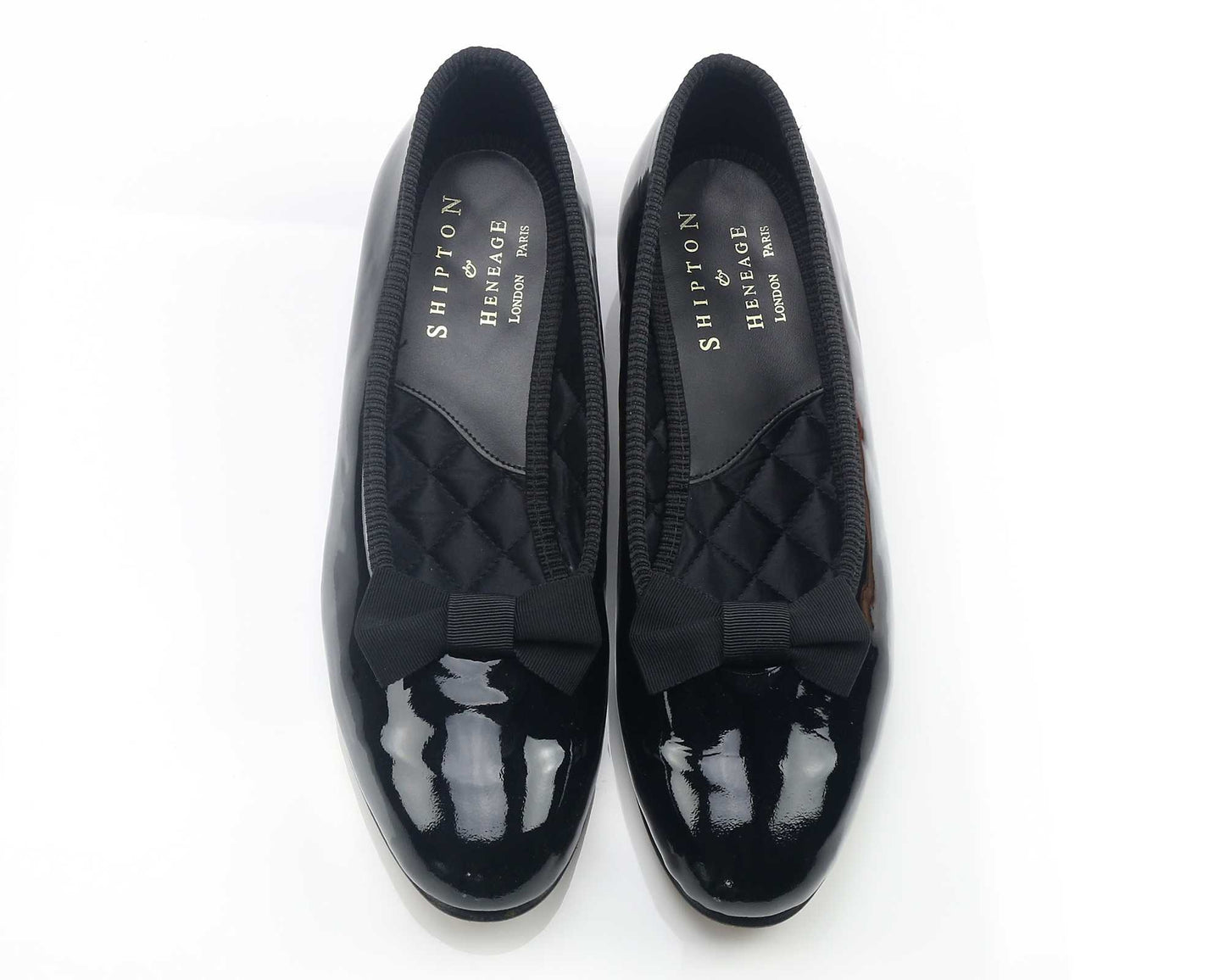 Ladies WIDE Black Patent Pump with Bow - UK 5.5