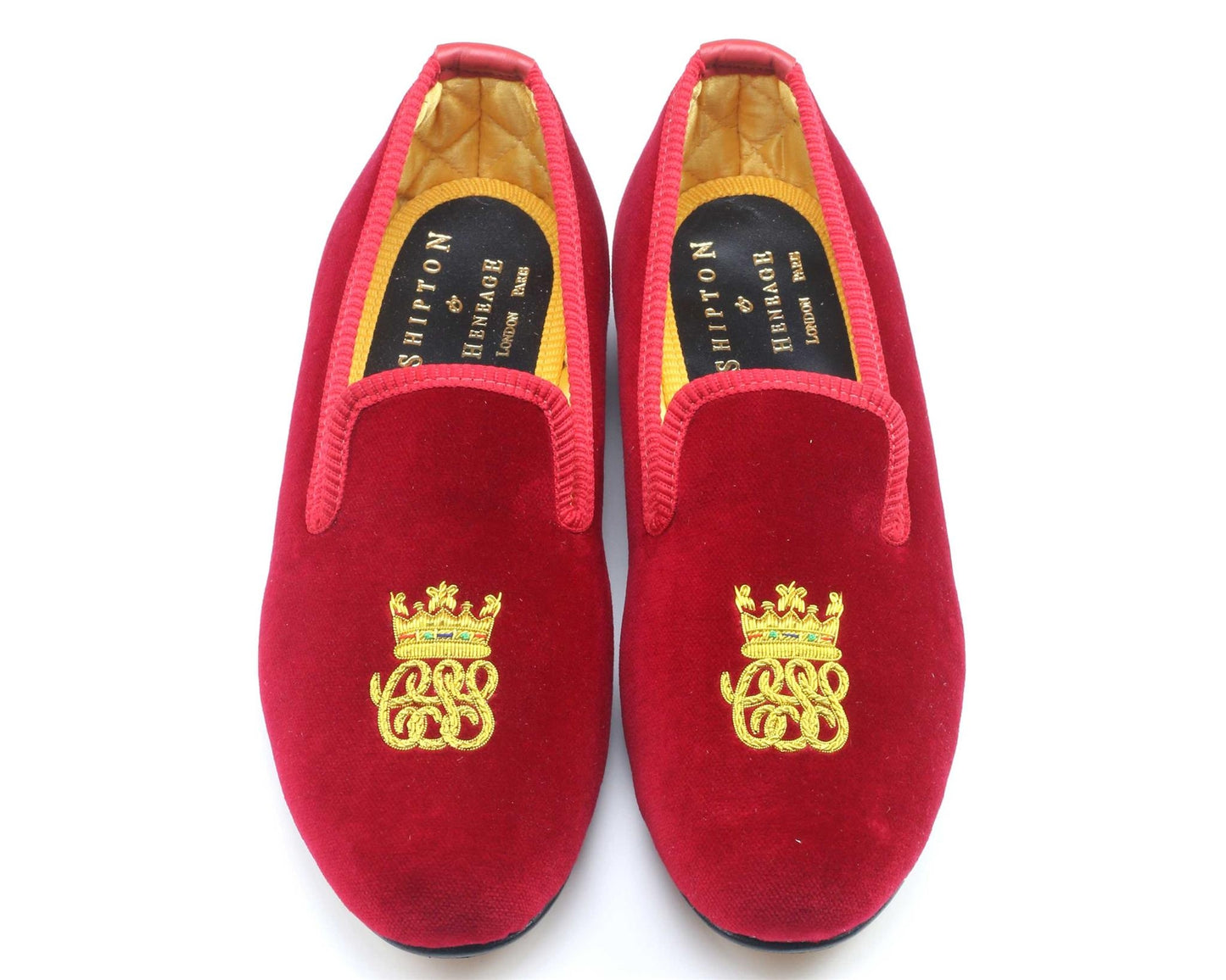 Ladies CSS Initialled with Coronet Motif Red Velvet Slipper - UK 5.5