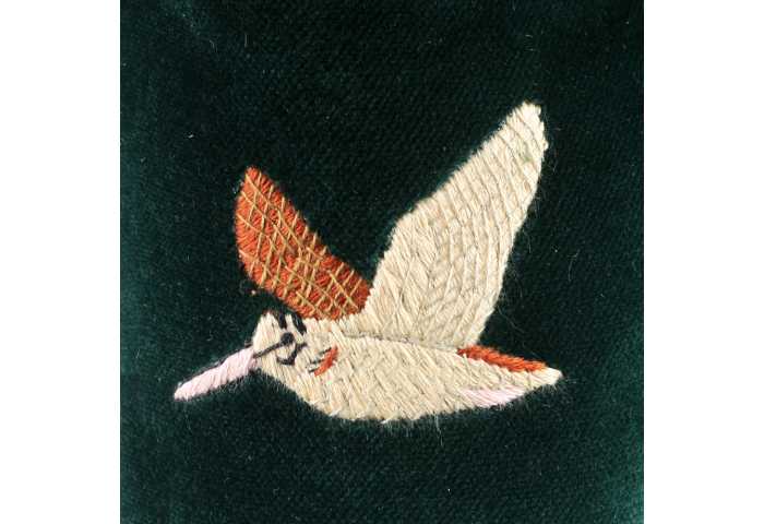 Flying Woodcock Motif Embroidered Velvet