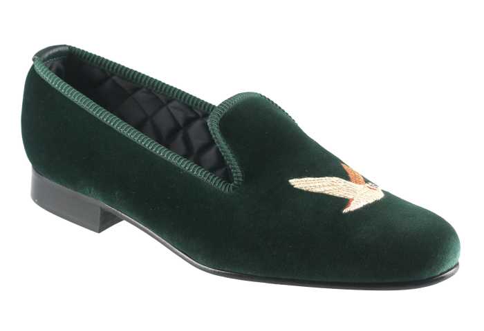Flying Woodcock Motif Embroidered Velvet