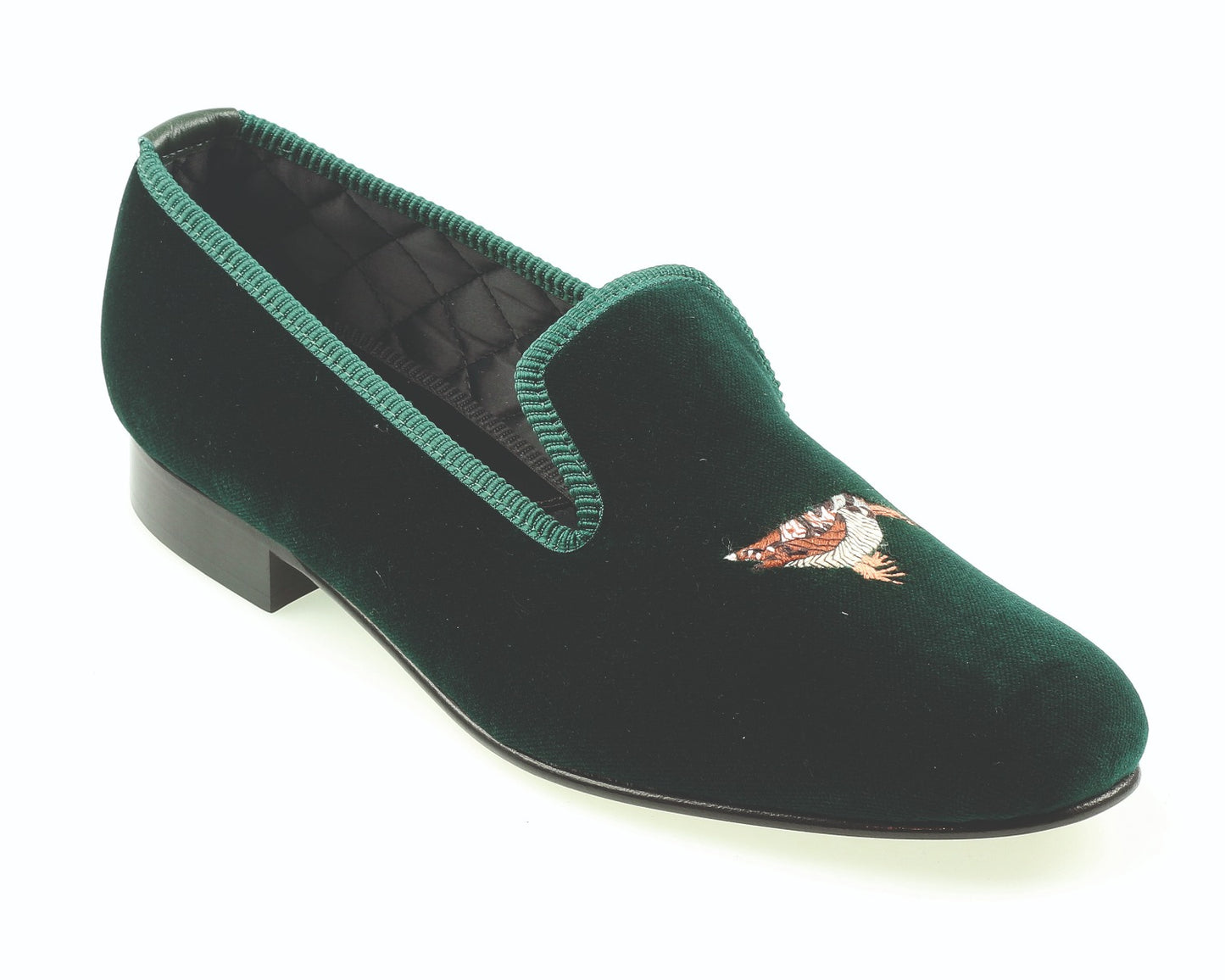 Standing Woodcock Motif Embroidered Velvet Slipper