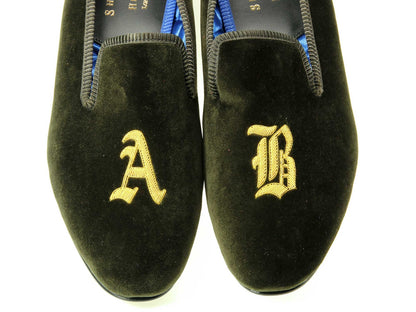 Initialled Monogrammed Velvet Slipper