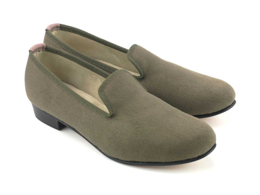 Ladies Olive Faux Suede Slipper - UK 6.5