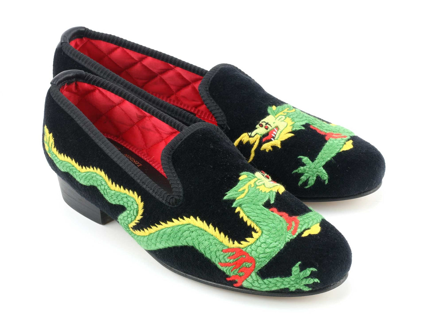 Ladies Dragon Motif Black Velvet Slipper - UK 3