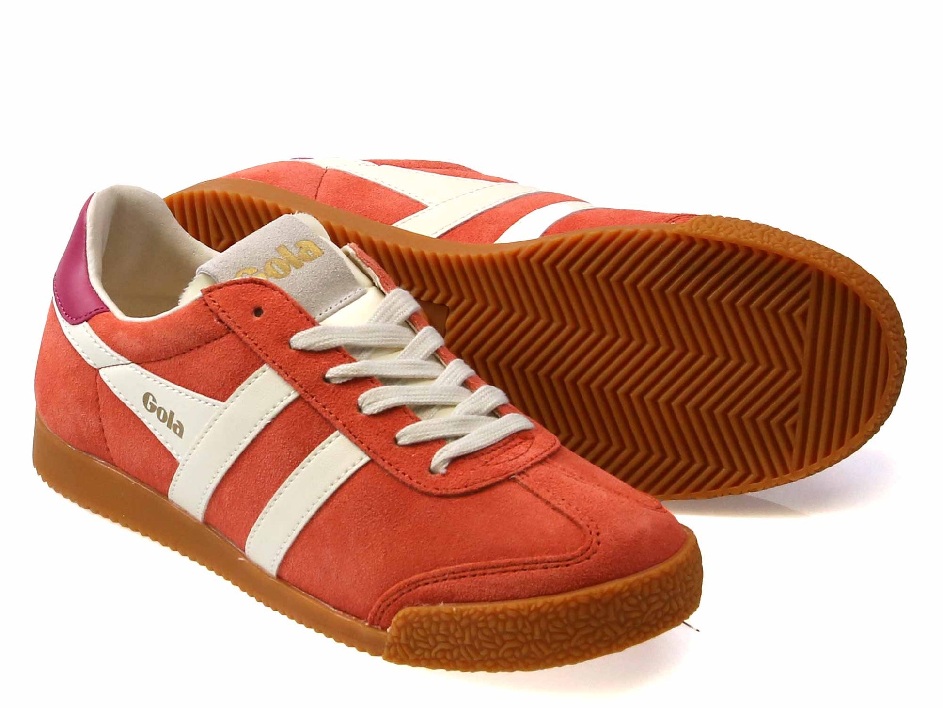 Elan Ladies Hot Coral White Suede Classic Trainers – Shipton Heneage