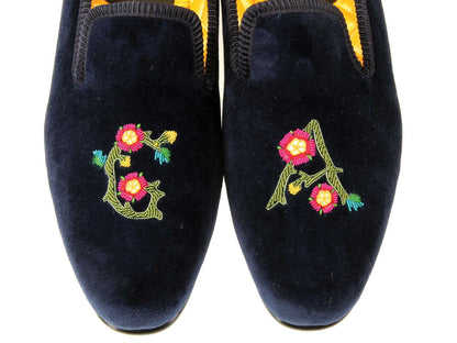Initialled Monogrammed Velvet Slipper