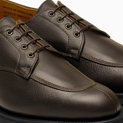 Venice Brown Grain Leather Derby with Rubber Sole