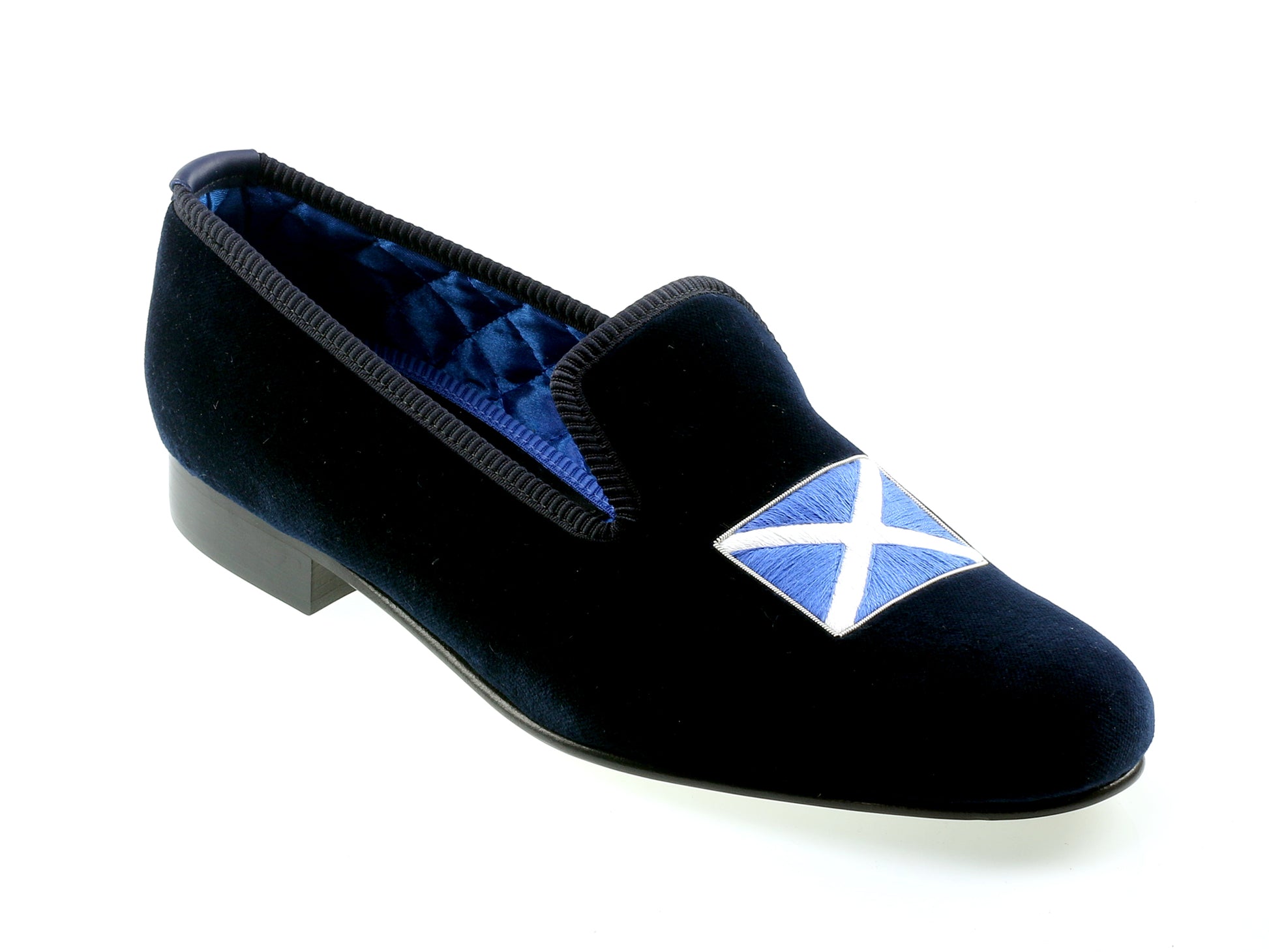 The Saltire Motif Embroidered Velvet Slipper