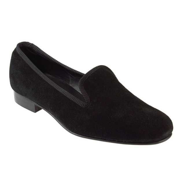 Black Suede Slipper with Leather Sole and Bow