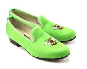 Ladies Bee Motif Emerald Green Faux Suede Slipper - UK 6