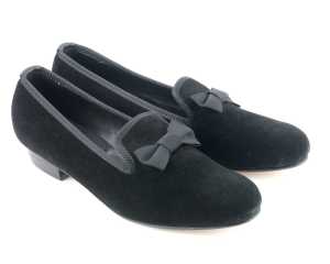 Ladies Black Suede with Bow Slipper - UK 8.5