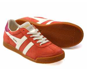 Elan Ladies Hot Coral White Suede Classic Trainers