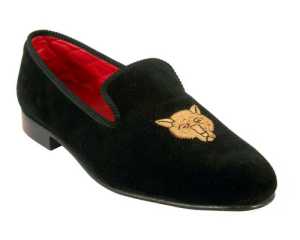 Ladies Fox Motif Black Velvet Slippers UK 7.5