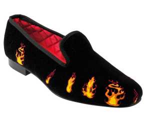 Flames Motif Embroidered Velvet Slippers