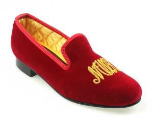 Monogram slipper Red Initials with gold wire