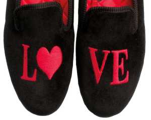 Love Motif Embroidered Velvet Slipper