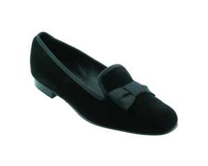 Mens Black Leather Slipper with Bow- UK 8.5